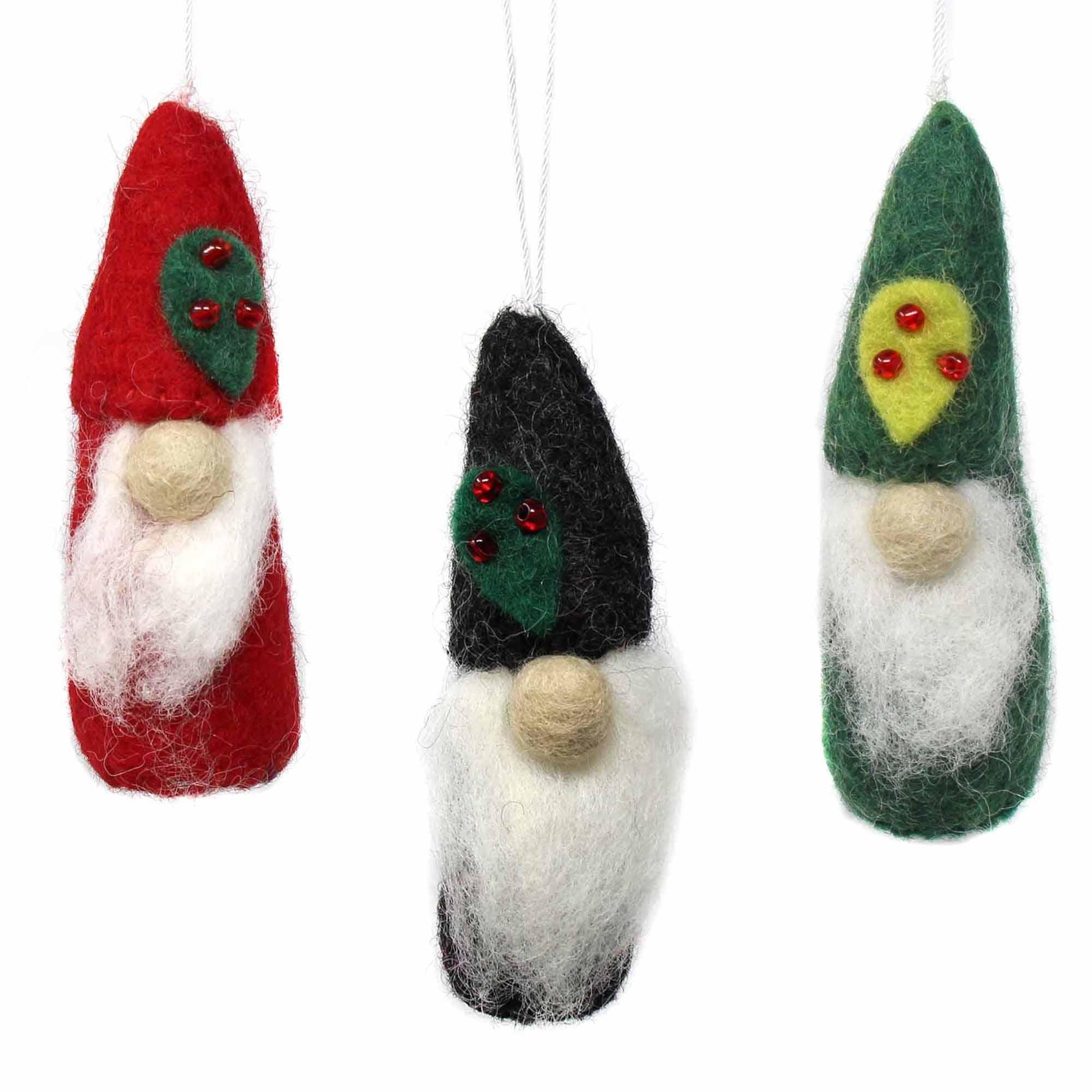 Christmas Gnome Felt Ornaments, Set of 3 - Global Groove Direct