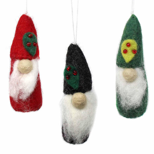 Christmas Gnome Felt Ornaments, Set of 3 - Global Groove Direct