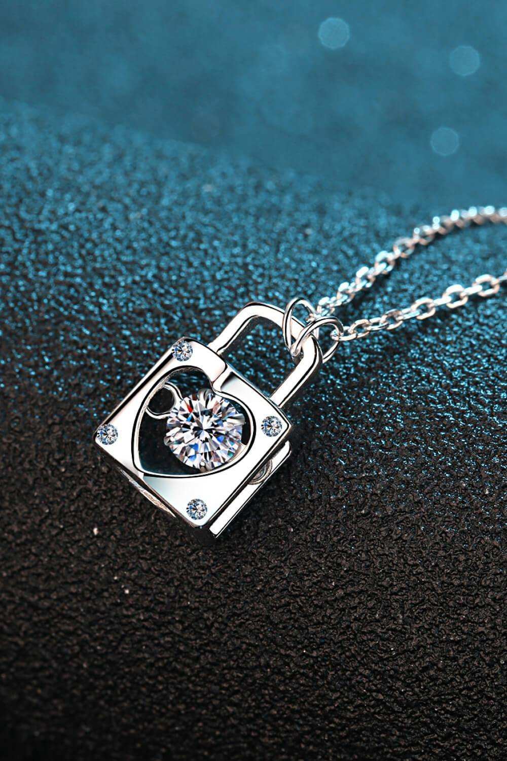 Moissanite Lock Pendant Necklace - Trendsi - Flyclothing LLC