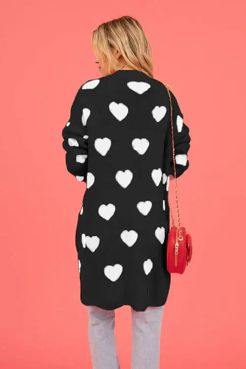 Heart Graphic Open Front Cardigan with Pockets - Trendsi - Flyclothing LLC