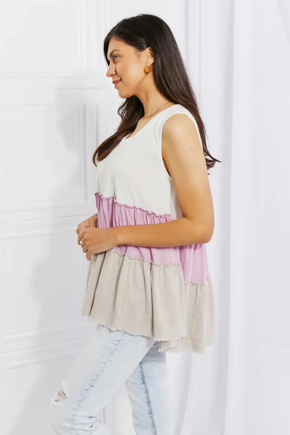 White Birch Full Size Watching the Sunset Color Block Babydoll Top - Trendsi - Flyclothing LLC
