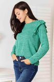 Double Take Ruffle Shoulder Long Sleeve T-Shirt - Trendsi - Flyclothing LLC