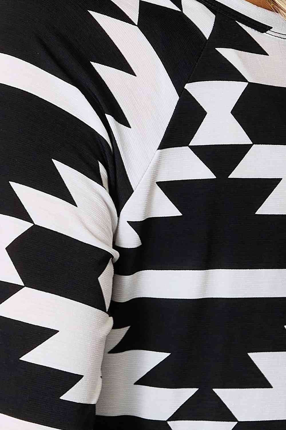 Heimish Full Size Geometric Notched Neck Long Sleeve Top - Trendsi - Flyclothing LLC