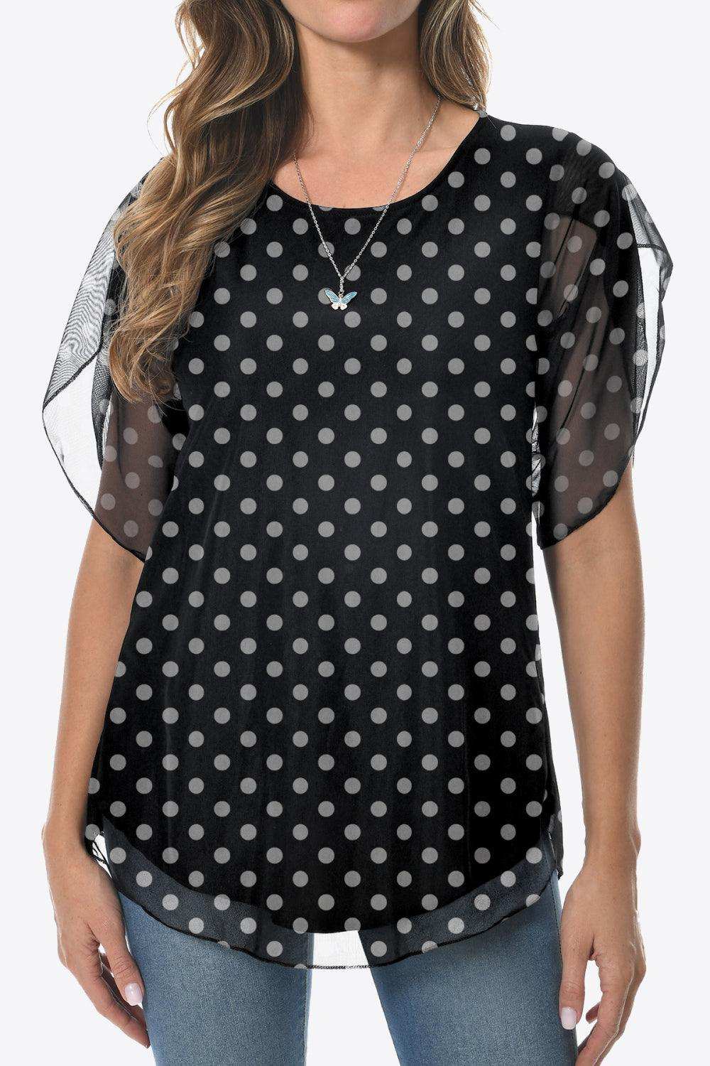 Printed Round Neck Curved Hem Blouse - Trendsi - Flyclothing LLC