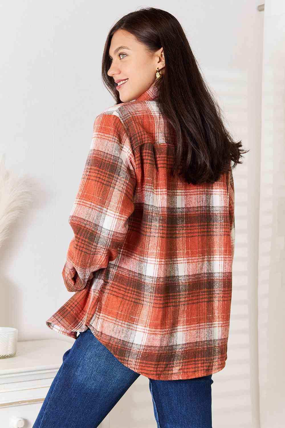 Double Take Plaid Collared Neck Long Sleeve Shirt - Trendsi - Flyclothing LLC