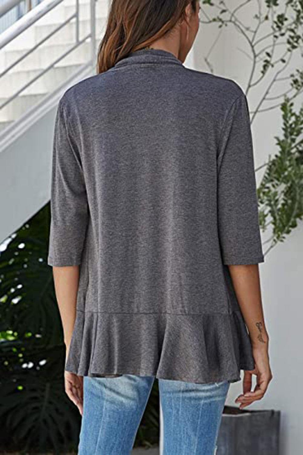 Open Front Ruffle Trim Cardigan - Trendsi