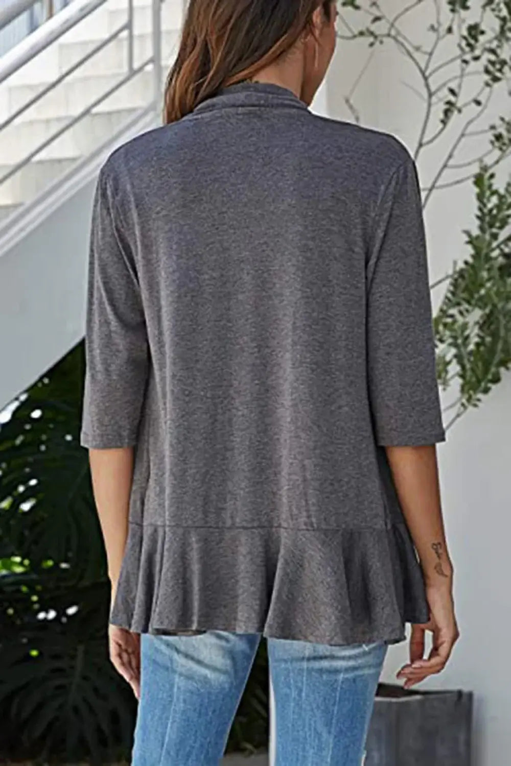 Open Front Ruffle Trim Cardigan - Trendsi - Flyclothing LLC