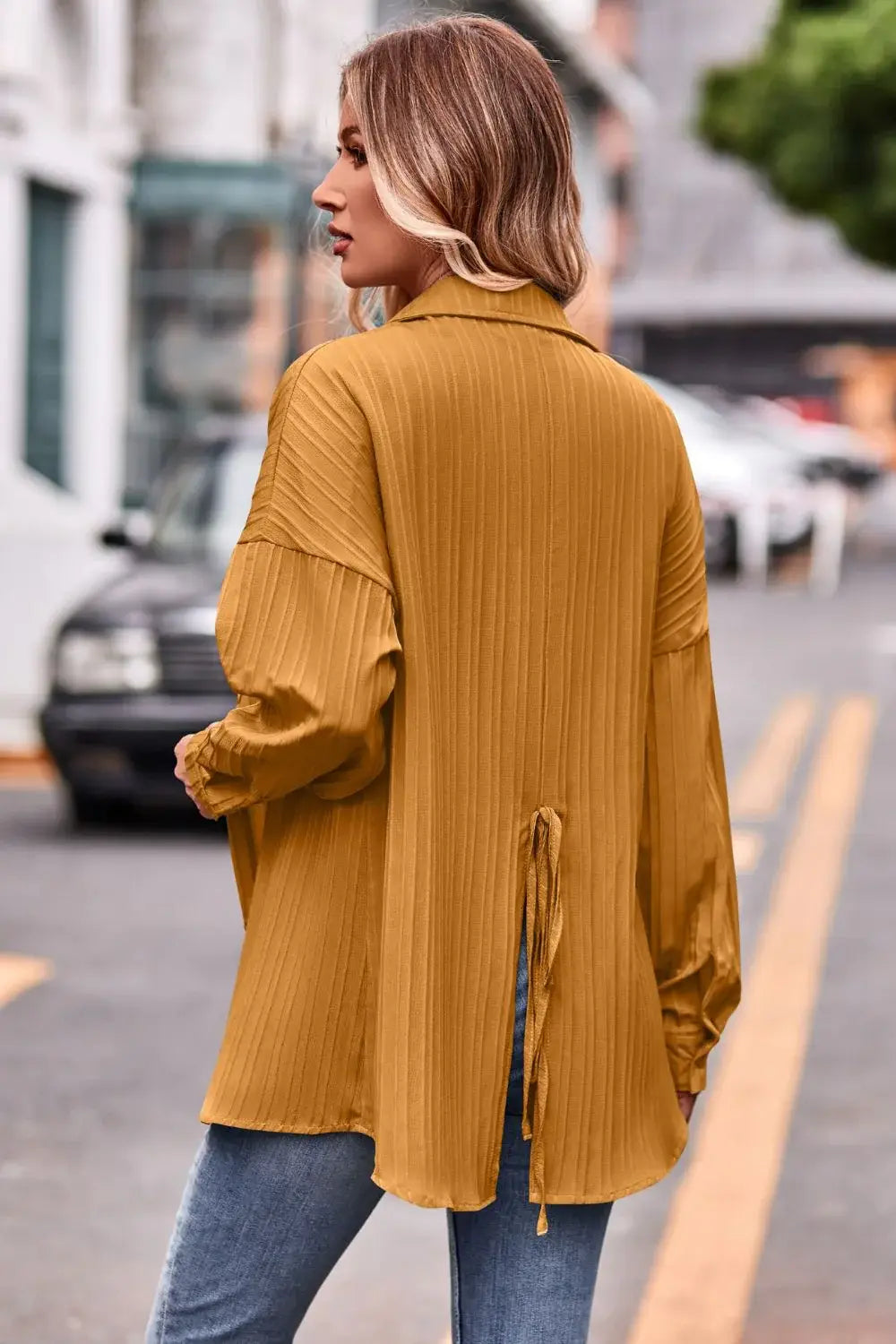 Slit Dropped Shoulder Longline Shirt - Trendsi - Flyclothing LLC