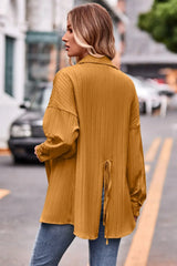 Slit Dropped Shoulder Longline Shirt - Trendsi - Flyclothing LLC