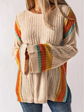 Striped Round Neck Long Sleeve Sweater - Trendsi - Flyclothing LLC
