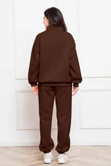 Half Zip Long Sleeve Sweatshirt and Pants Set - Trendsi - Flyclothing LLC