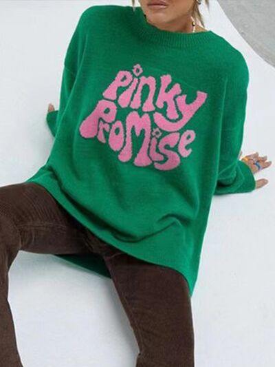 PINKY PROMISE Round Neck Sweater - Trendsi