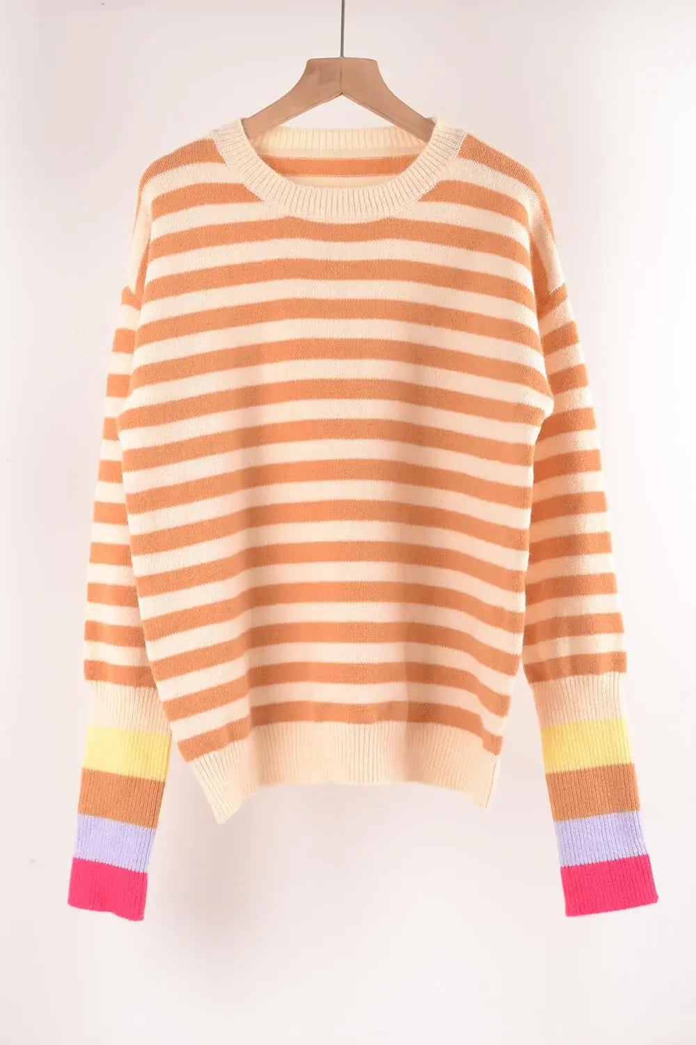 Warm Spice Striped Round Neck Sweater - Trendsi - Flyclothing LLC