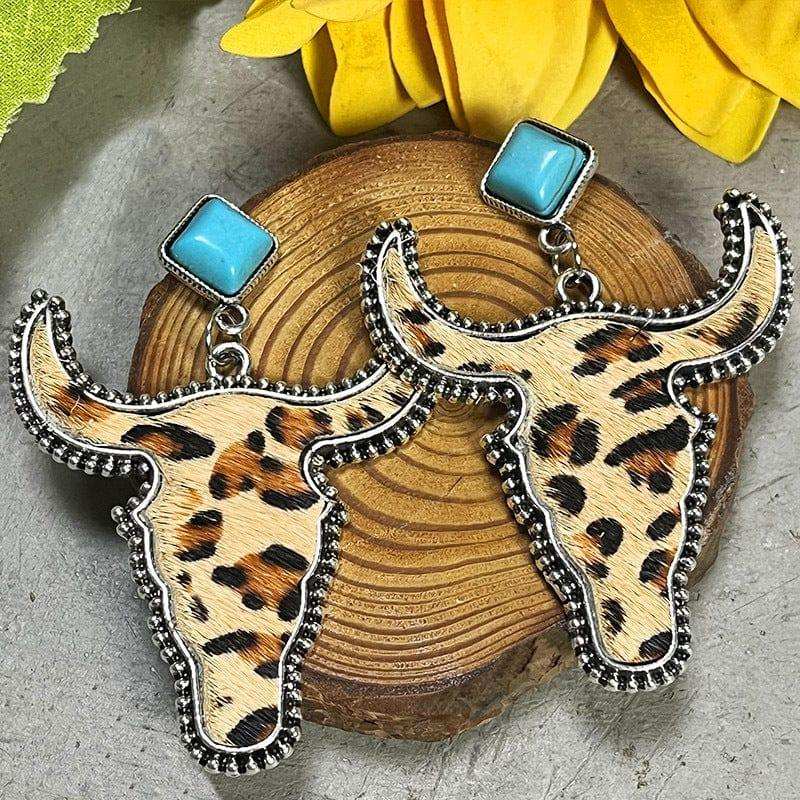 Bull Shape Turquoise Dangle Earrings - Trendsi - Flyclothing LLC