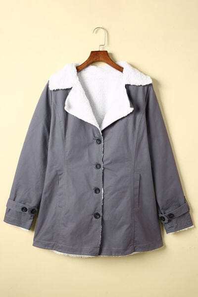 Pocketed Button Up Collared Neck Coat - Trendsi - Flyclothing LLC