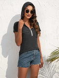 Half-Zip Short Sleeve Hooded Top - Trendsi - Flyclothing LLC