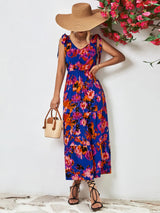 Multicolored V-Neck Backless Midi Dress - Trendsi - Flyclothing LLC