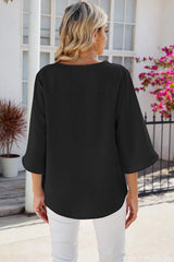 V-Neck Three-Quarter Sleeve Top - Trendsi - Flyclothing LLC