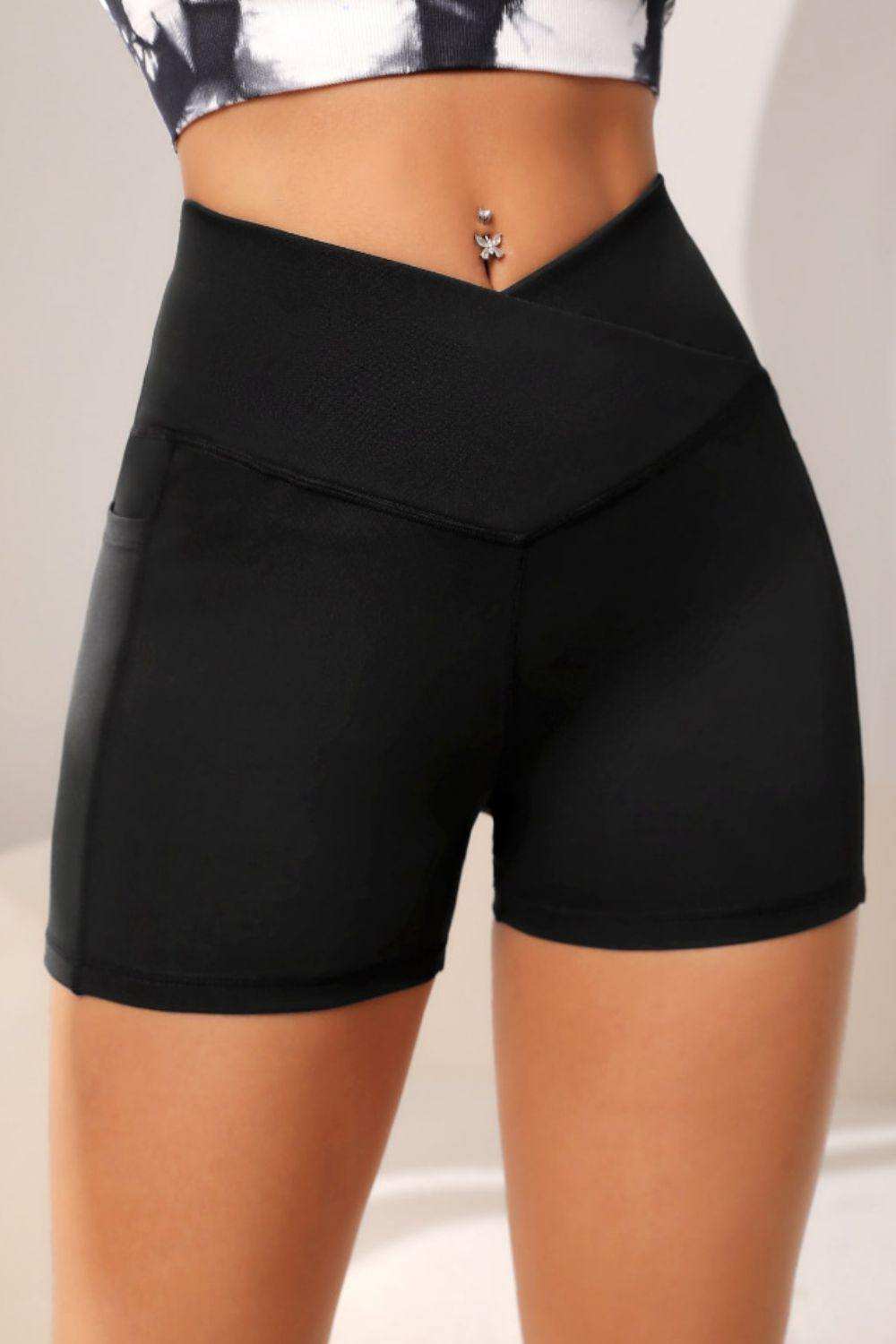 Wide Waistband Active Shorts with Pocket - Trendsi - Flyclothing LLC