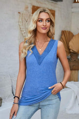 Lace Detail V-Neck Tank - Trendsi - Flyclothing LLC