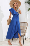 Ruffled Tied V-Neck Midi Dress - Trendsi