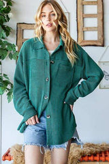 Reborn J Striped Button Up Long Sleeve Shacket - Trendsi - Flyclothing LLC