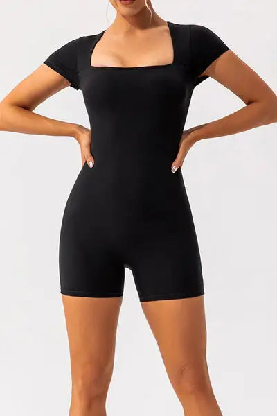 Square Neck Cap Sleeve Active Romper - Trendsi - Flyclothing LLC