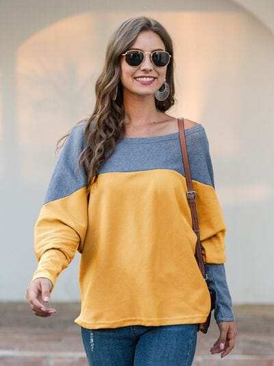 Boat Neck Long Sleeve Sweatshirt - Trendsi - Flyclothing LLC