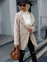 Open Front Ribbed Hooded Coat - Trendsi - Flyclothing LLC