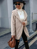 Open Front Ribbed Hooded Coat - Trendsi - Flyclothing LLC