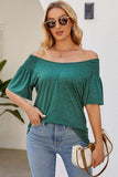 Smocked Round Neck Flutter Sleeve T-Shirt - Trendsi - Flyclothing LLC