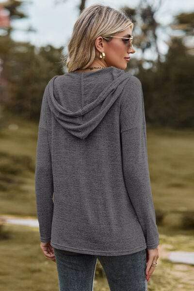 Drawstring Dropped Shoulder Hooded T-Shirt - Trendsi - Flyclothing LLC