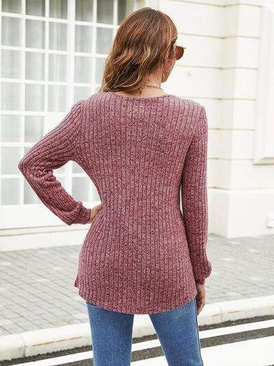 Ribbed Surplice Long Sleeve T-Shirt - Trendsi - Flyclothing LLC