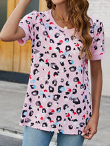Leopard Round Neck Short Sleeve Tee Shirt - Trendsi - Flyclothing LLC