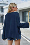 High-Low Slit Round Neck Long Sleeve Sweater - Trendsi - Flyclothing LLC