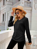 Drawstring V-Neck Long Sleeve T-Shirt - Trendsi - Flyclothing LLC