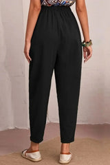 Elastic Waist Pocket Tapered Pants - Trendsi - Flyclothing LLC