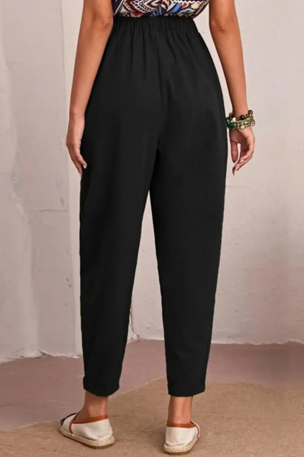 Elastic Waist Pocket Tapered Pants - Trendsi - Flyclothing LLC