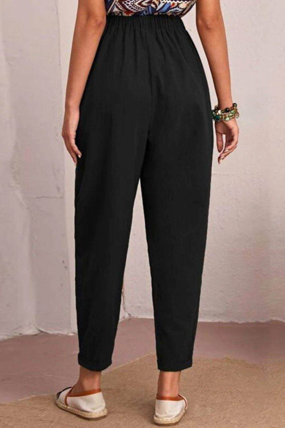 Elastic Waist Pocket Tapered Pants - Trendsi - Flyclothing LLC
