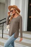 Square Neck Long Sleeve Slit T-Shirt - Trendsi - Flyclothing LLC