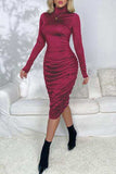 Ruched Mock Neck Long Sleeve Dress - Trendsi - Flyclothing LLC