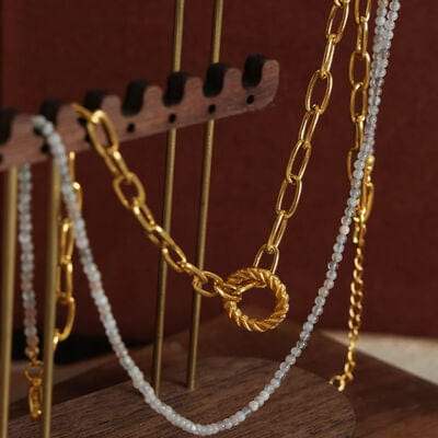 Beaded Double-Layered Titanium Steel Necklace - Trendsi - Flyclothing LLC