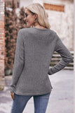 Ribbed Round Neck Buttoned Long Sleeve Tee - Trendsi - Flyclothing LLC