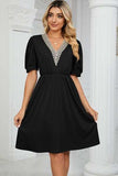 V-Neck Puff Sleeve Dress - Trendsi - Flyclothing LLC