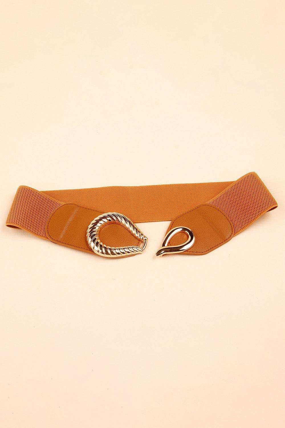 Ribbed Alloy Buckle Elastic Belt - Trendsi - Flyclothing LLC