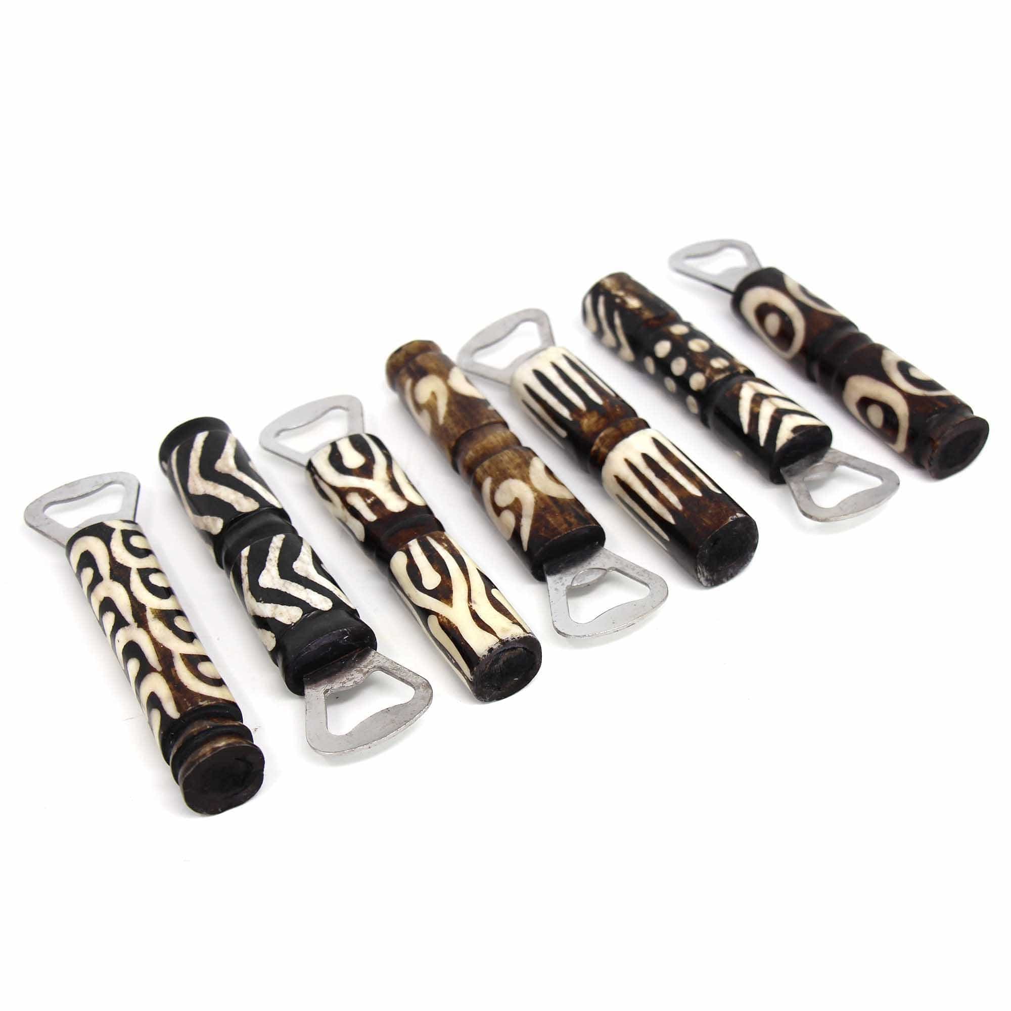 African Batik Bone Bottle Opener, Mixed Designs - Jedando