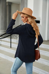 Long Sleeve Hooded Blouse - Trendsi