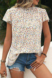 Ditsy Floral Mock Neck Short Sleeve T-Shirt - Trendsi - Flyclothing LLC