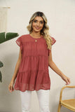 Swiss Dot Round Neck Tiered Blouse - Trendsi - Flyclothing LLC