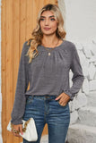 Ruched Round Neck Flounce Sleeve T-Shirt - Trendsi